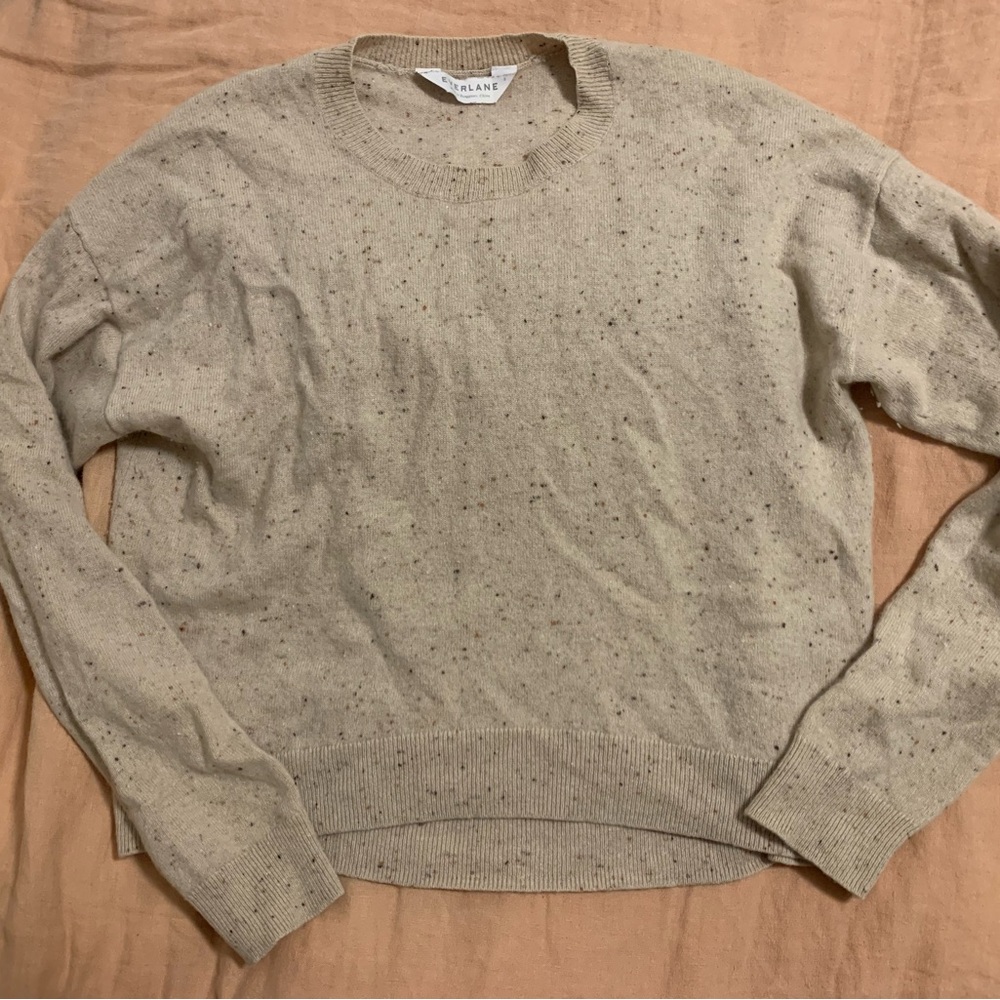 Everlane Donegal Cream Tan Cropped Cashmere Sweater, Small